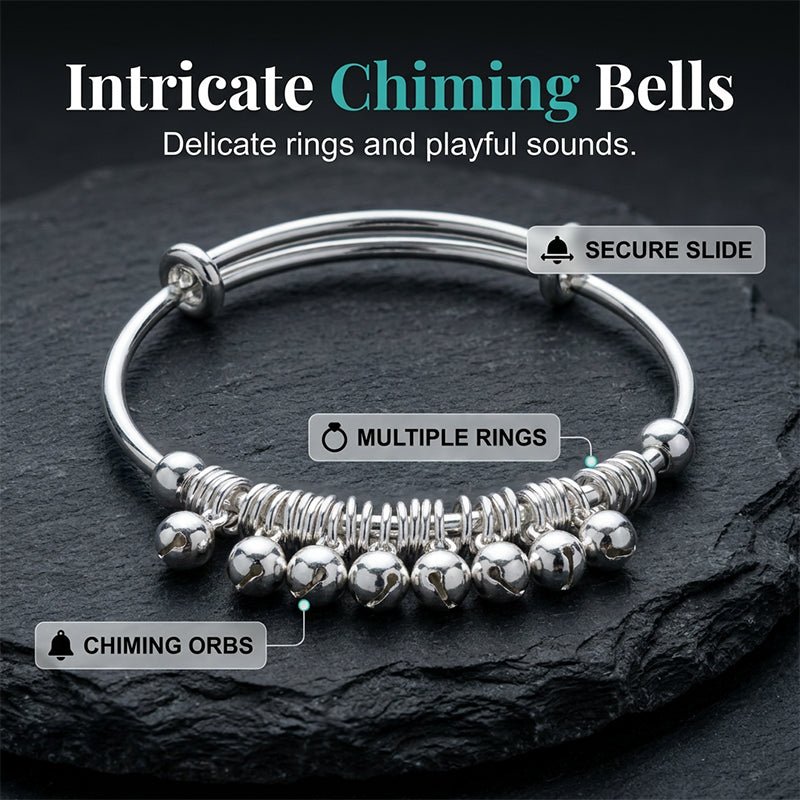 Adjustable Silver Bell Charm Bangle Bracelet