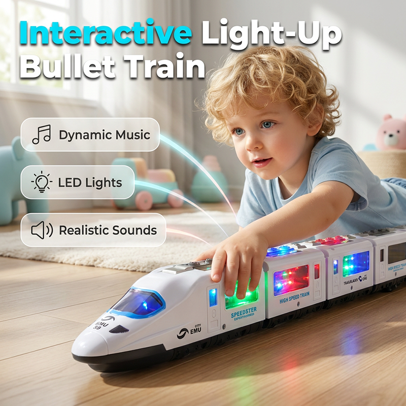 Electric Bullet Train Toy – Light-Up, Bump & Go, with Music – Interactive design, perfect for toddlers – develops motor skills and imagination