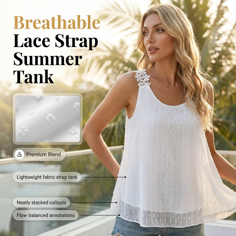 Elegant Dot Lace Strap Tank Top – Soft & breathable – Delicate lace straps, flattering fit – perfect for layering or summer chic - Image 2