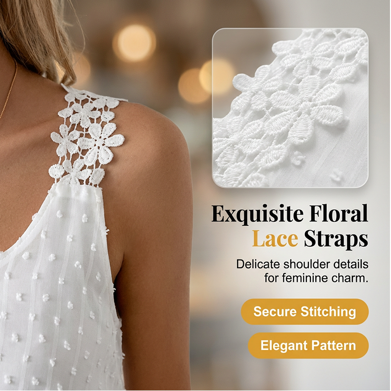 Elegant Dot Lace Strap Tank Top – Soft & breathable – Delicate lace straps, flattering fit – perfect for layering or summer chic - Image 3