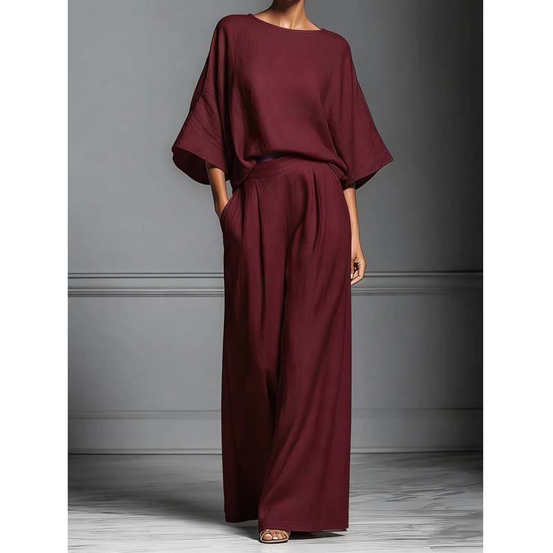 Women's Two-Piece Loose Fit Top and Wide-Leg Pants Set - Image 3