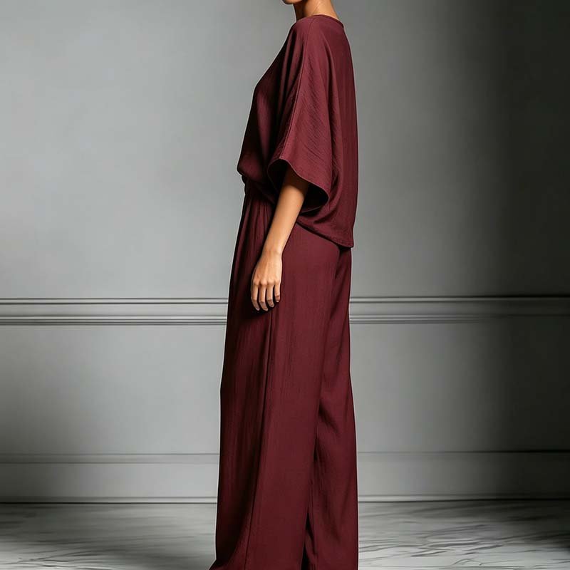 Women's Two-Piece Loose Fit Top and Wide-Leg Pants Set - Image 2