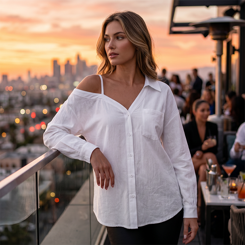 Women's Casual Off-Shoulder Button-Down Shirt - Image 2