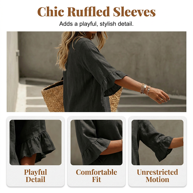 Women's Ruffled-Sleeve Top & Wide-Leg Pants Set - Image 3