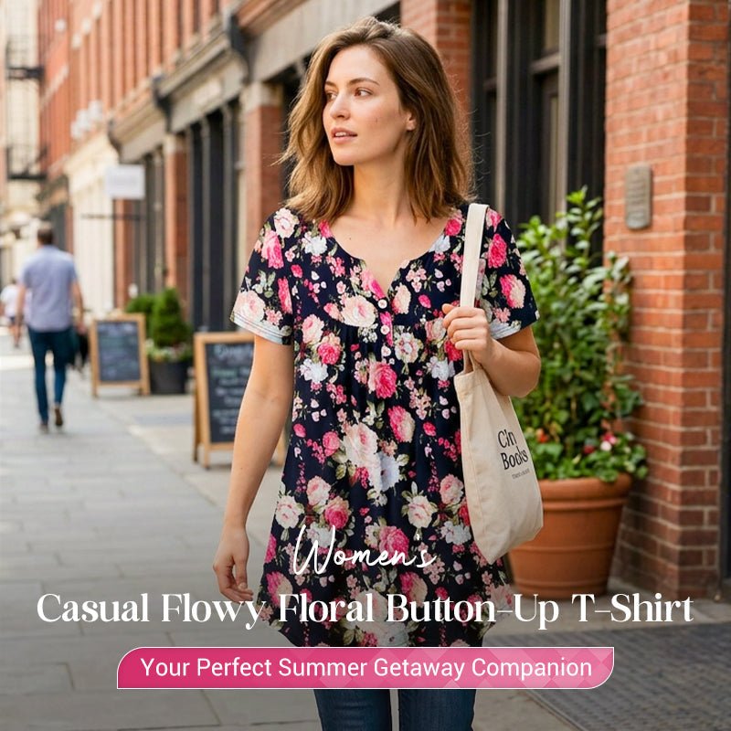 Women’s Flowy Floral Button-Up Tee – Casual, Breezy, Versatile