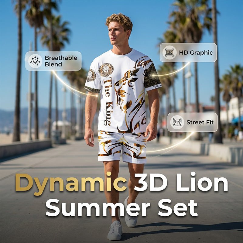 Men's Lion Graphic Set – Bold lion print & breathable fabric – Relaxed fit, perfect for streetwear or casual days – cool 2-piece style