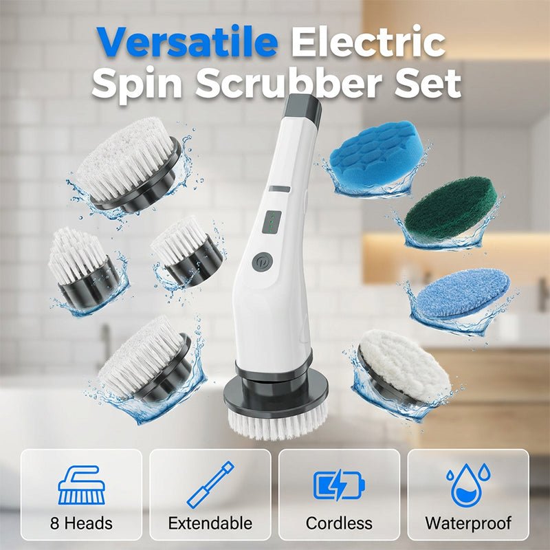 Electric Cleaning Brush – rechargeable, 4 interchangeable heads, waterproof – perfect for bathroom, kitchen & car.