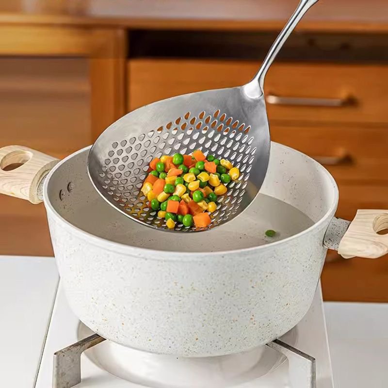 Stainless Steel Skimmer Spoon – Fast draining, heat-safe & versatile – Perfect for frying, soups & pasta - Image 2