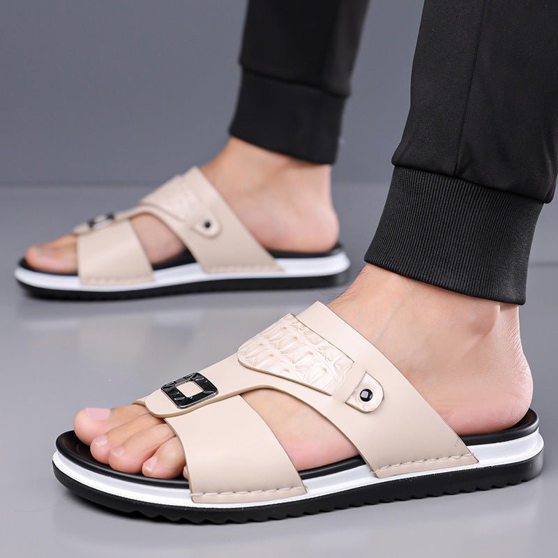 Men's faux leather slip-on sandals – Breathable mesh & non-slip sole – Comfortable fit, perfect for summer, the beach, or everyday walks - Image 3