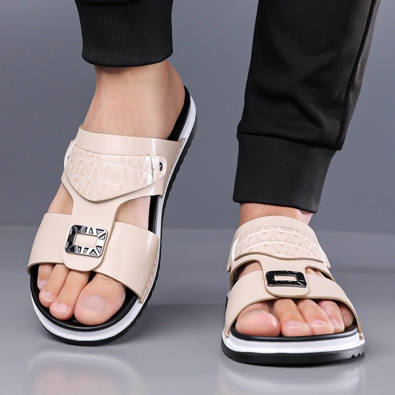 Men's faux leather slip-on sandals – Breathable mesh & non-slip sole – Comfortable fit, perfect for summer, the beach, or everyday walks
