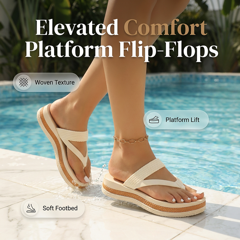 Premium Platform Flip-Flops | Chic Woven Strap Summer Sandals | Thick Sole & Cushioned Footbed Beach Footwear