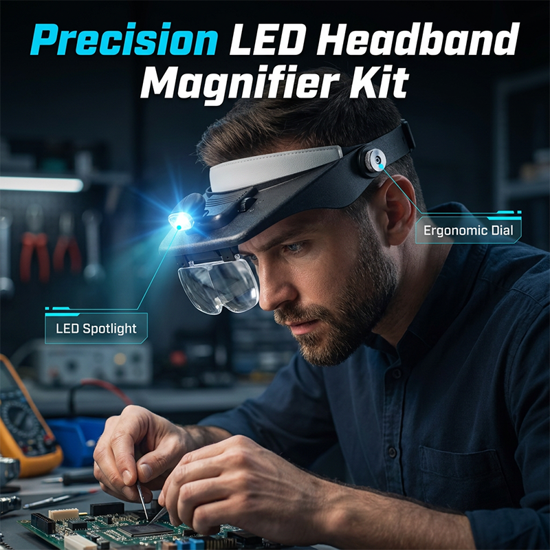LED Headband Magnifier with 4 Lenses – Hands-Free, Precision Zoom, Built-In Light