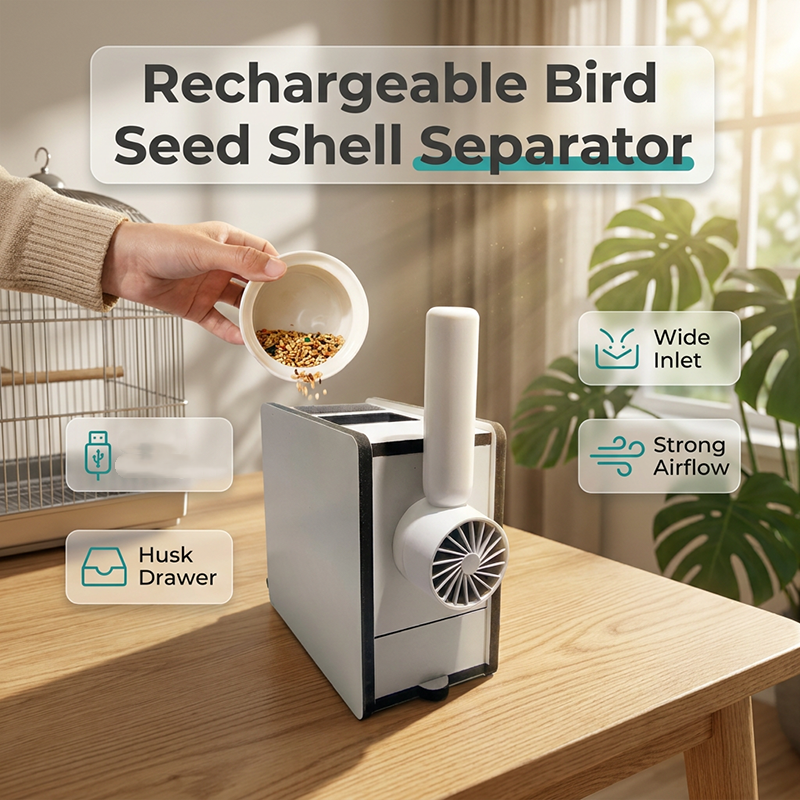 Rechargeable Bird Seed Shell Separator – Airflow Separation, Compact, Easy Clean