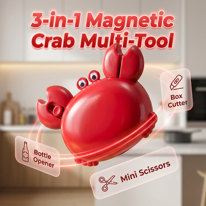 Multifunctional Magnetic Crab-Shaped Bottle Opener – 3-in-1, Cute, Always Handy