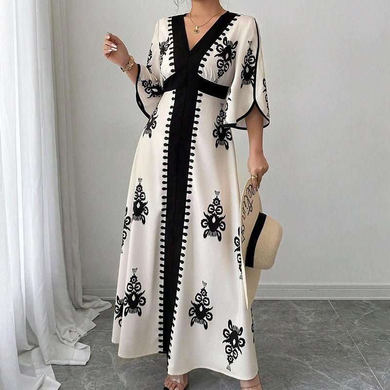 Women's Elegant V-Neck Print Maxi Dress– Elegant, Flattering & Effortlessly Chic