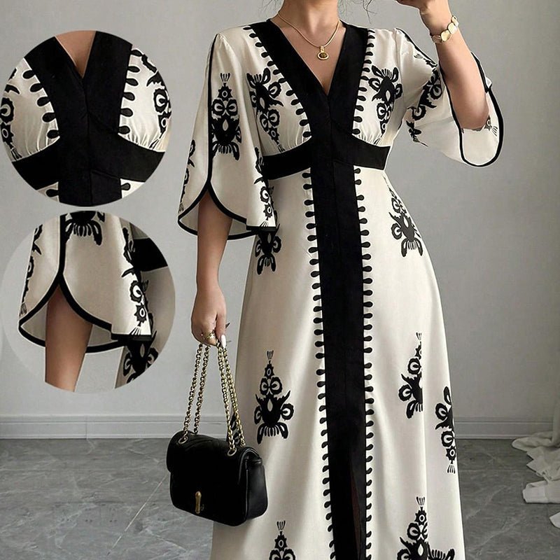 Women's Elegant V-Neck Print Maxi Dress– Elegant, Flattering & Effortlessly Chic - Image 2