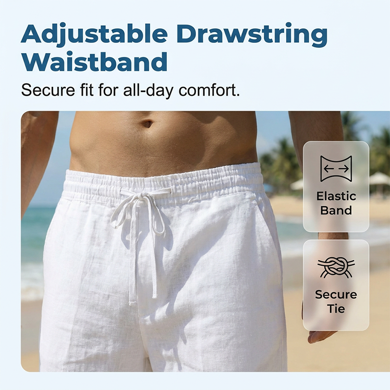 Men's Breathable Linen Blend Capri Pants | Adjustable Drawstring Summer Trousers with Deep Pockets - Limited - Image 2