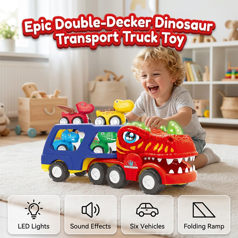 Double-Decker Dinosaur Transport Truck Toy - Image 2