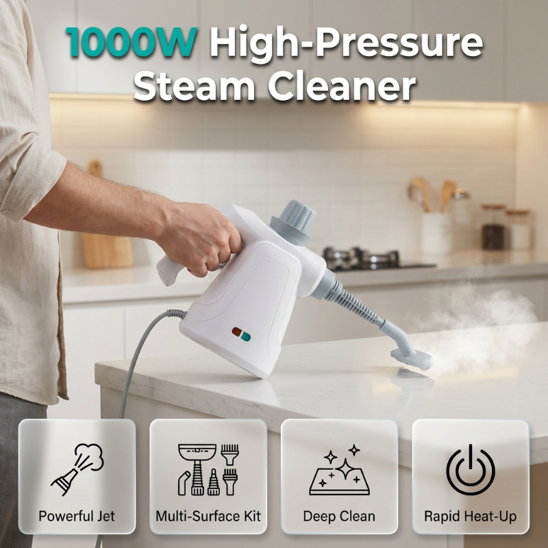 All-in-One Steam Cleaner with Versatile Attachments — Floors, Upholstery, Windows, Kitchen & Cars