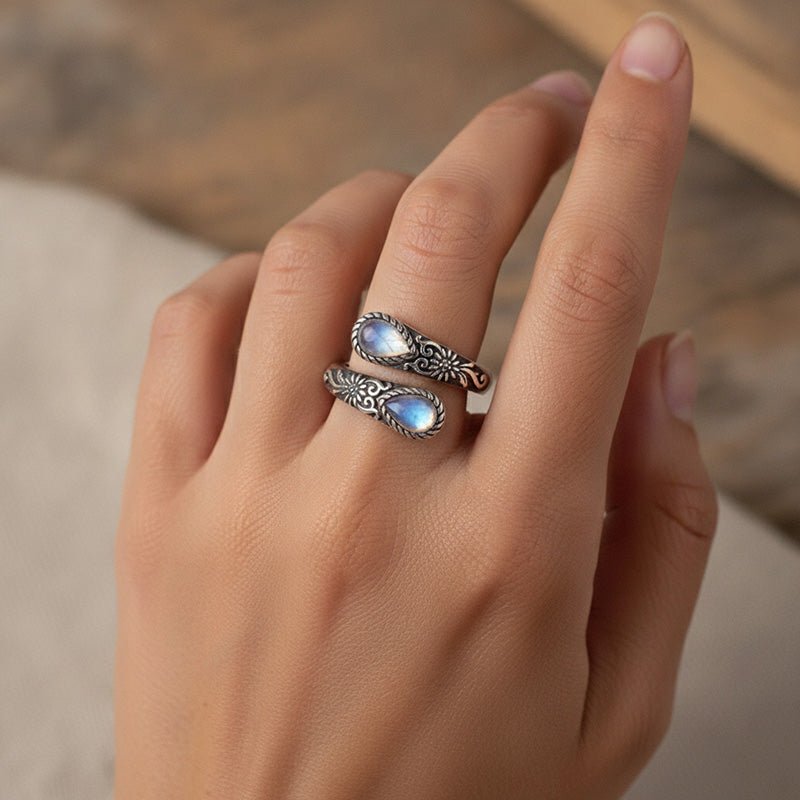 Vintage Adjustable Open Ring with Teardrop Glowing Zircon - Image 2