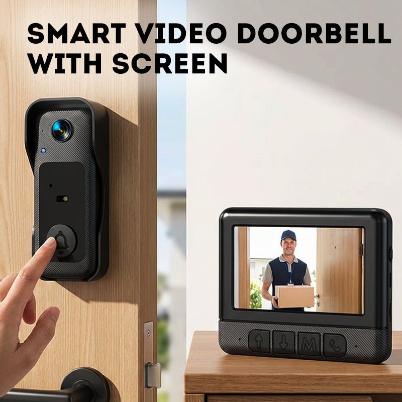 Wireless Smart Video Doorbell with Display Screen – 1080P HD & two-way audio – Motion detection, night vision & easy install – perfect for home security