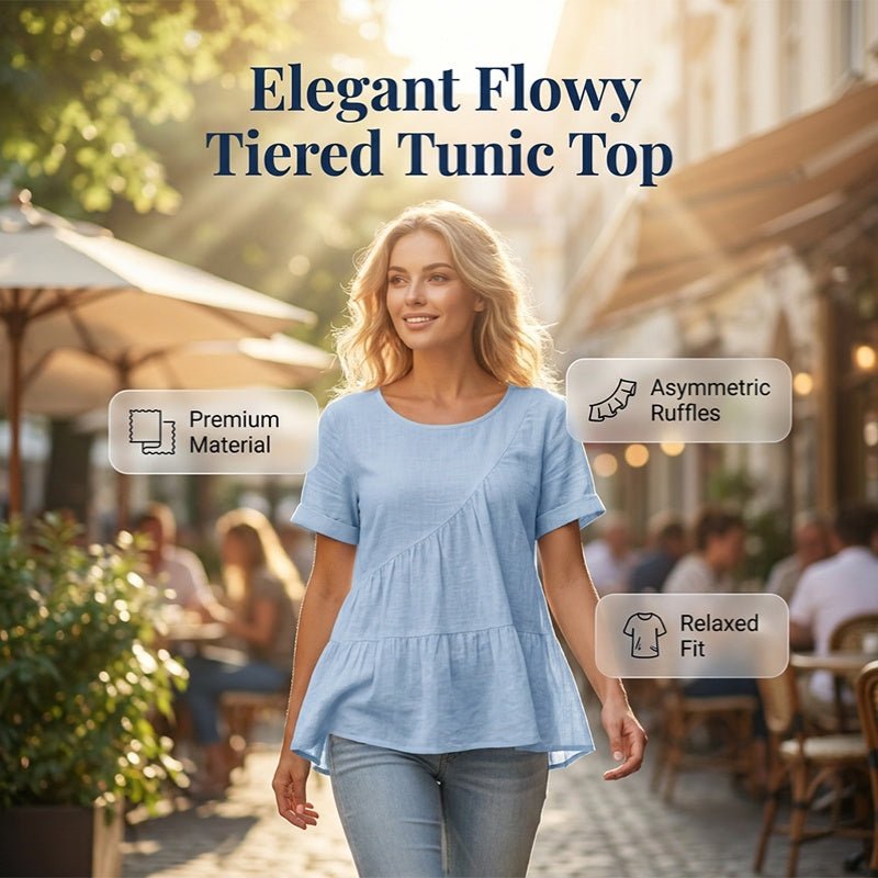 Women's Short Sleeve Tiered Tunic Top – Lightweight & flowy – Perfect for summer layering or casual chic – comfortable and feminine