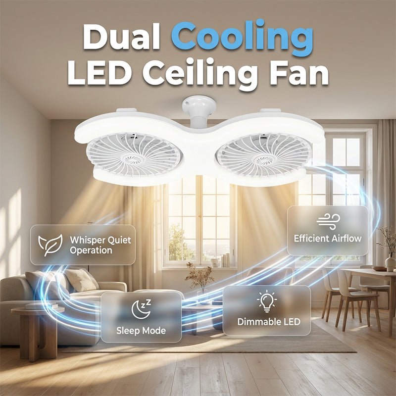Double-head LED ceiling fan with light – 2 independent heads, 3 speeds, and remote control – Perfect for large rooms