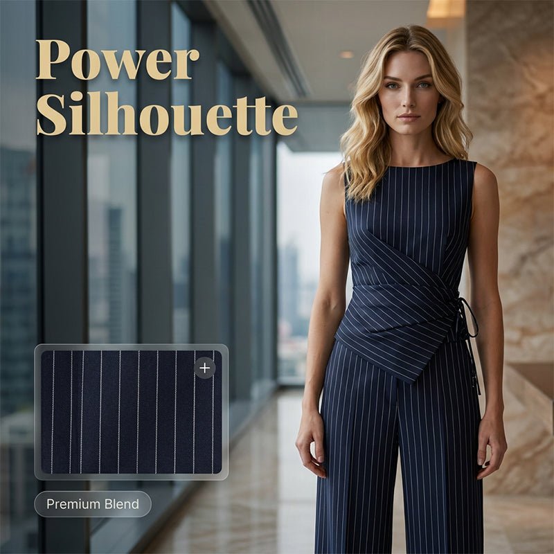 Women's Striped Tie-Back Vest Top and Straight Leg Pants Set, Elegant Slim-Fitting Outer Vest Suit for All Seasons