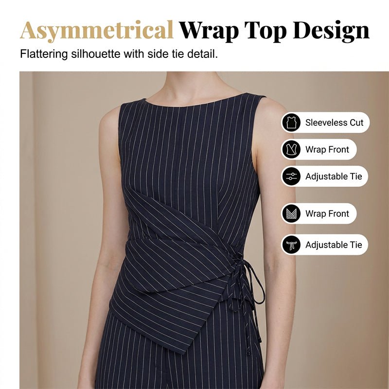 Women's Striped Tie-Back Vest Top and Straight Leg Pants Set, Elegant Slim-Fitting Outer Vest Suit for All Seasons - Image 3