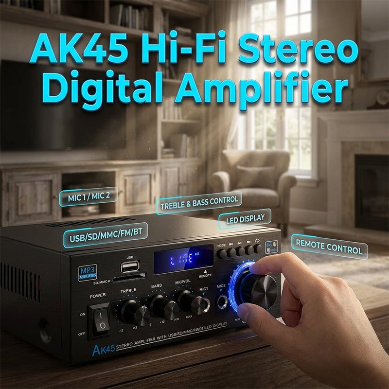 Digital Karaoke Amplifier with Bluetooth & USB — Hi-Fi Stereo Sound, Echo Control