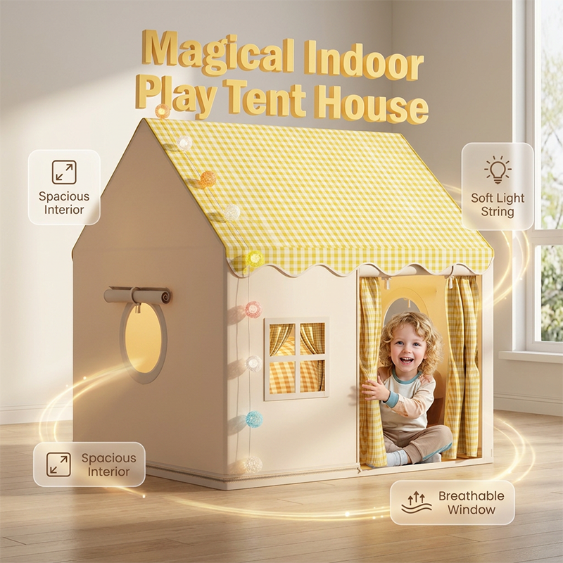 Dream Play Tent for Kids – Fairy lights, roomy & gingham style – Perfect for imaginative indoor & outdoor play