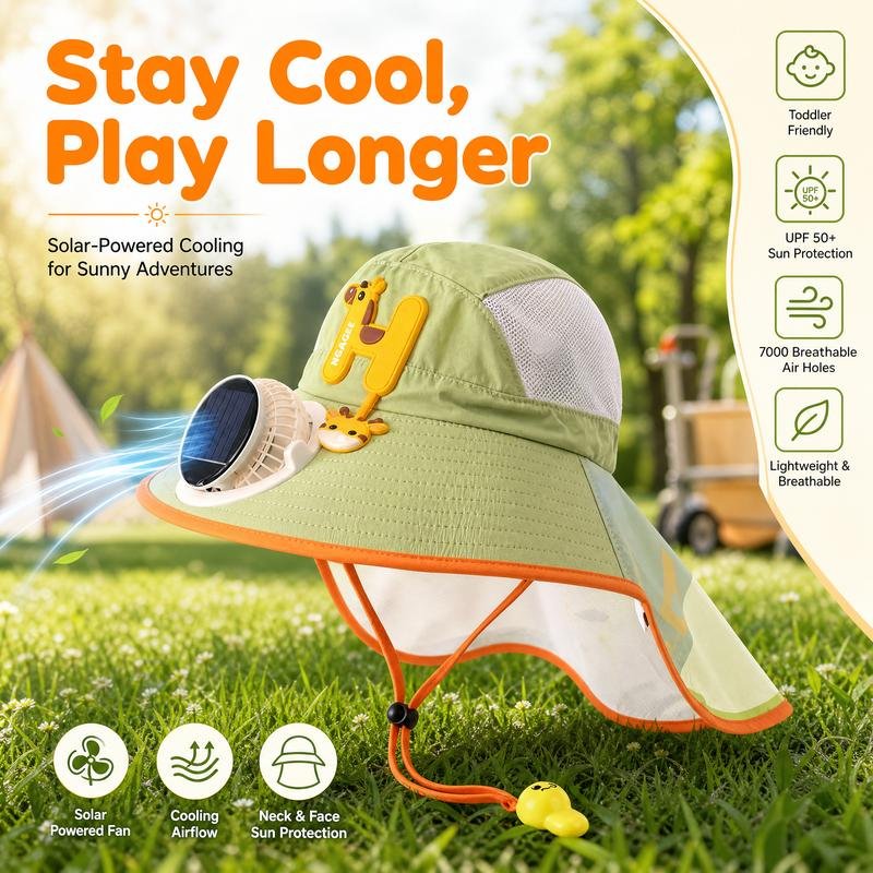 Sun Protection Flap Hat with Built in Cooling Fan - Image 2