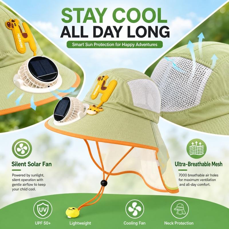 Sun Protection Flap Hat with Built in Cooling Fan - Image 3