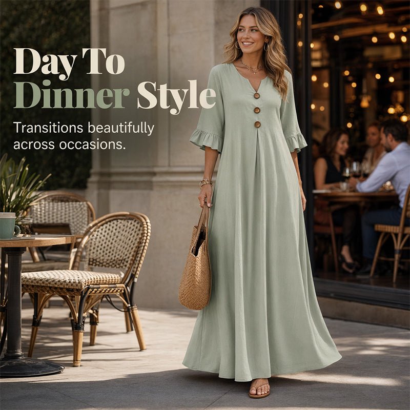 Women's V-Neck Loose Maxi Dress – Flowing Silhouette, Soft Drape, Day to Dinner - Image 3