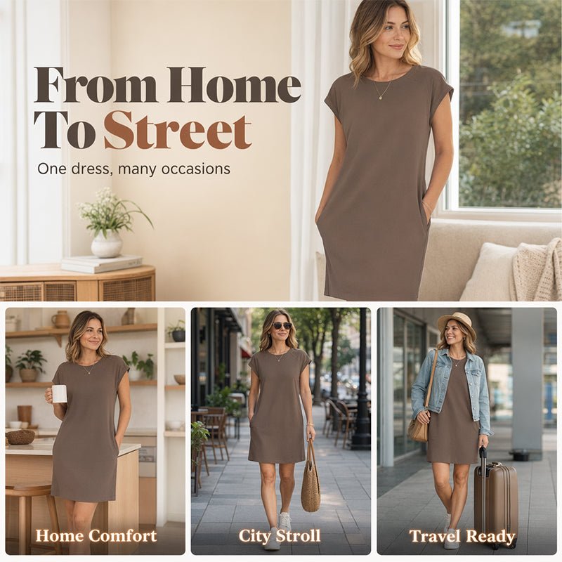 Women's Crew Neck Solid Color Dress - Image 2