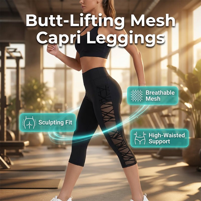 Women's Butt-Lifting Mesh Splicing Yoga Leggings – High Waist, Side Pockets, 4-Way Stretch
