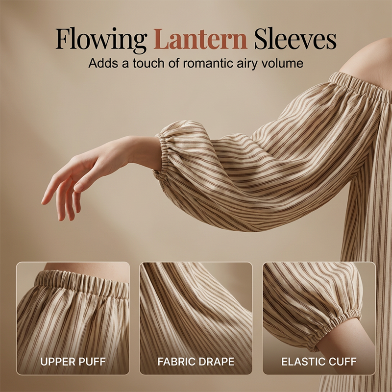 Women's Off-Shoulder Maxi Dress Lantern Sleeve Dress - Image 3