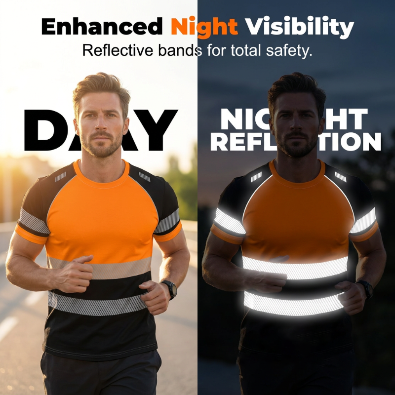 Men’s Fluorescent Color Block Athletic Shirt Outdoor Safety Tee - Image 3