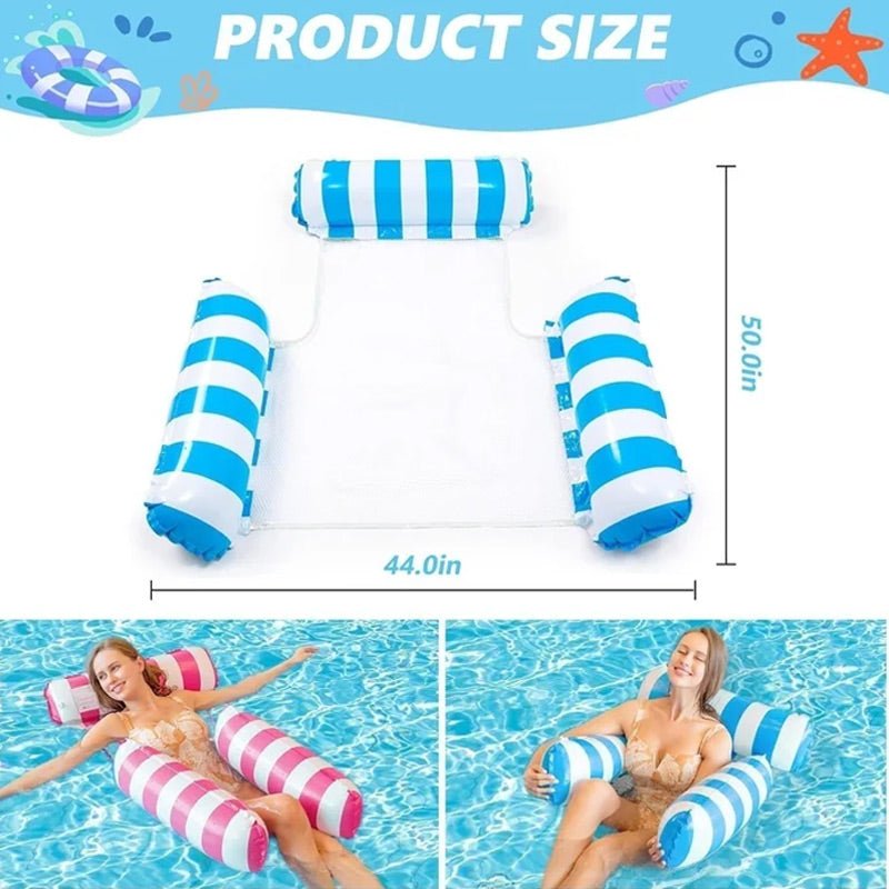 Colorful Striped Inflatable Pool Float with Inflator - Image 3