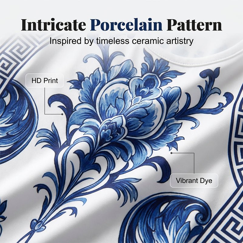Women's Classic Floral Print Maxi Dress – Bodycon, Side Slit, Porcelain Pattern - Image 2