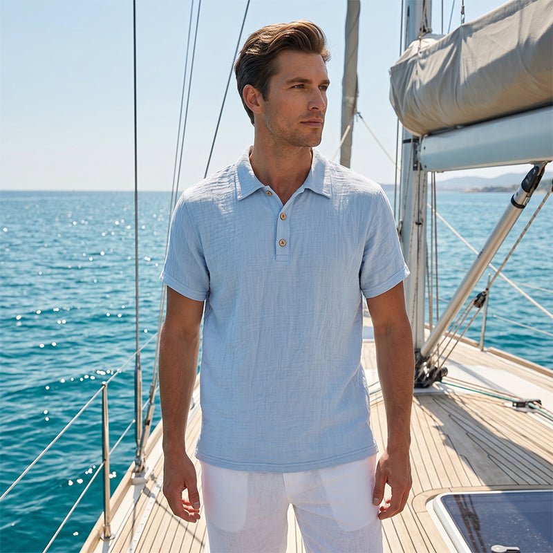 Men's Linen Casual Breathable Short Sleeve Collared Shirt - Image 2