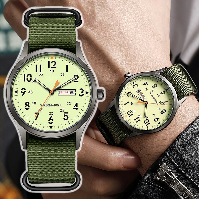 Men's Quartz Watch with Luminous Display – Dual Glow, 30M Water Resistant, Date Window