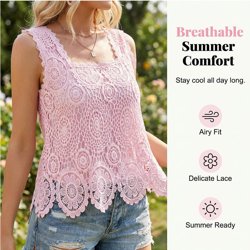 Sale — Over 50, Women's Elegant Square Neck Lace Tank Top