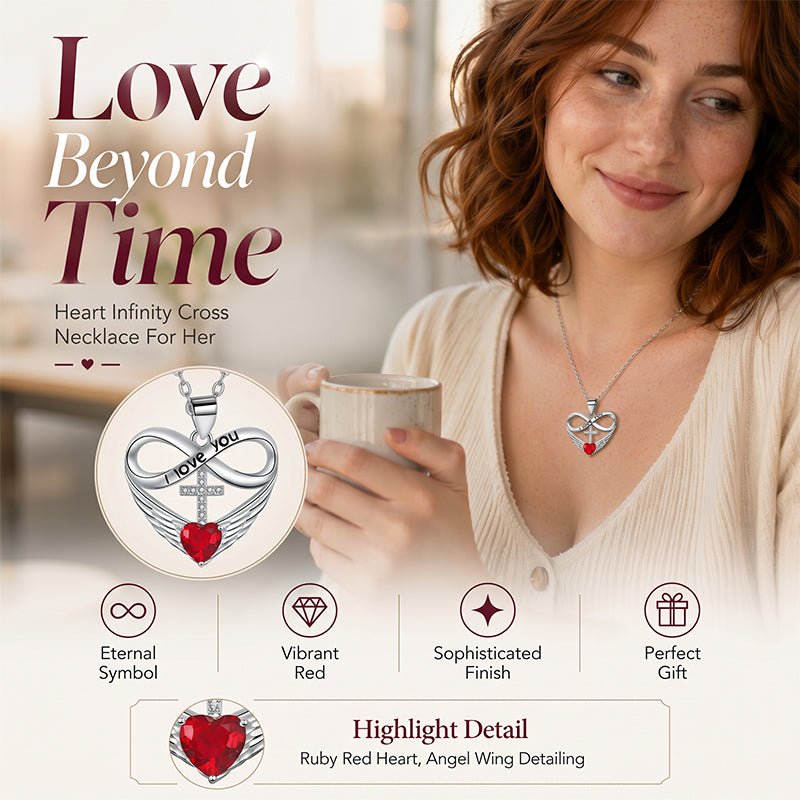 Sale — Over 36, Infinity Heart Cross Necklace with Wing Pendant – Faith & Eternal Love
