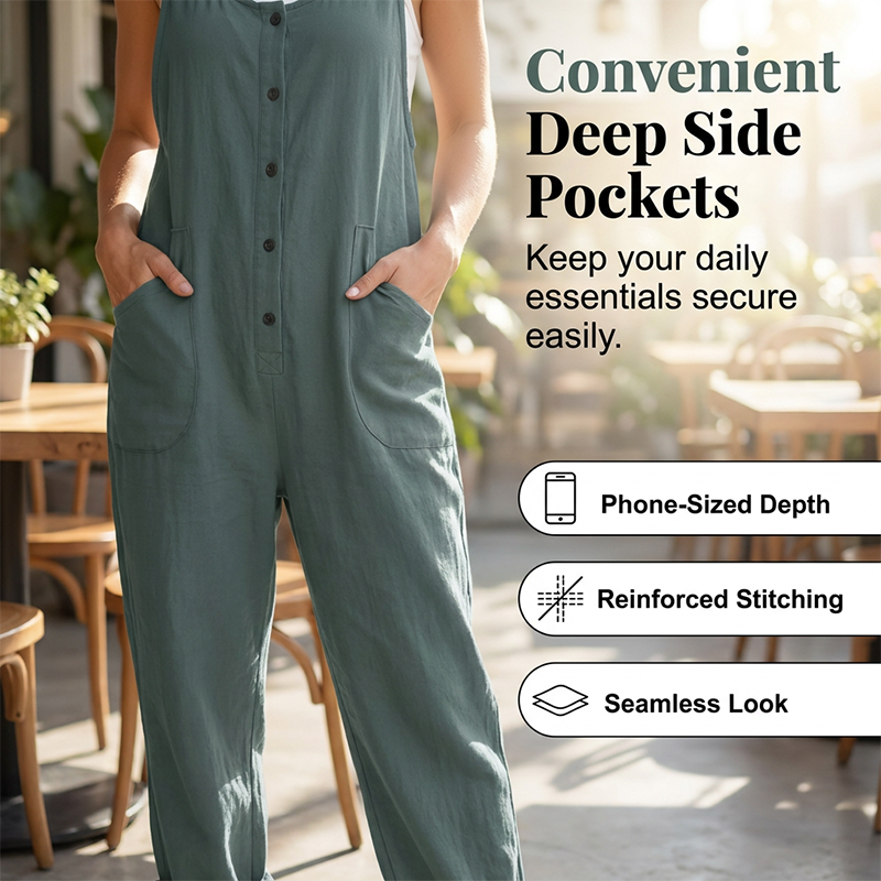 Women's Casual Sleeveless Jumpsuit with Pockets - Image 3