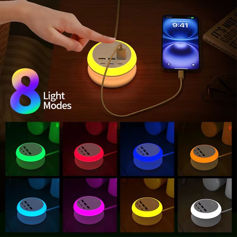 Portable Power Strip with USB-C Charging & LED Lights – 6 USB Ports for Home , Office & Travel