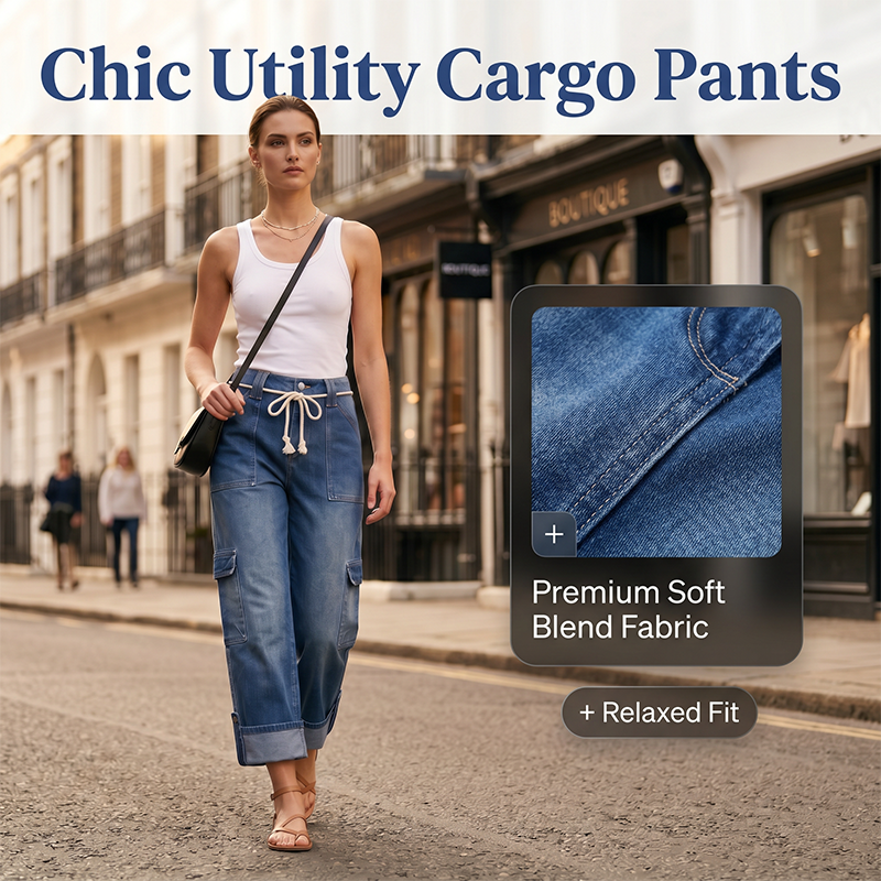 Women’s Wide-Leg Cargo Pants – Spacious Side Pockets, Relaxed Silhouette & Adjustable Waist