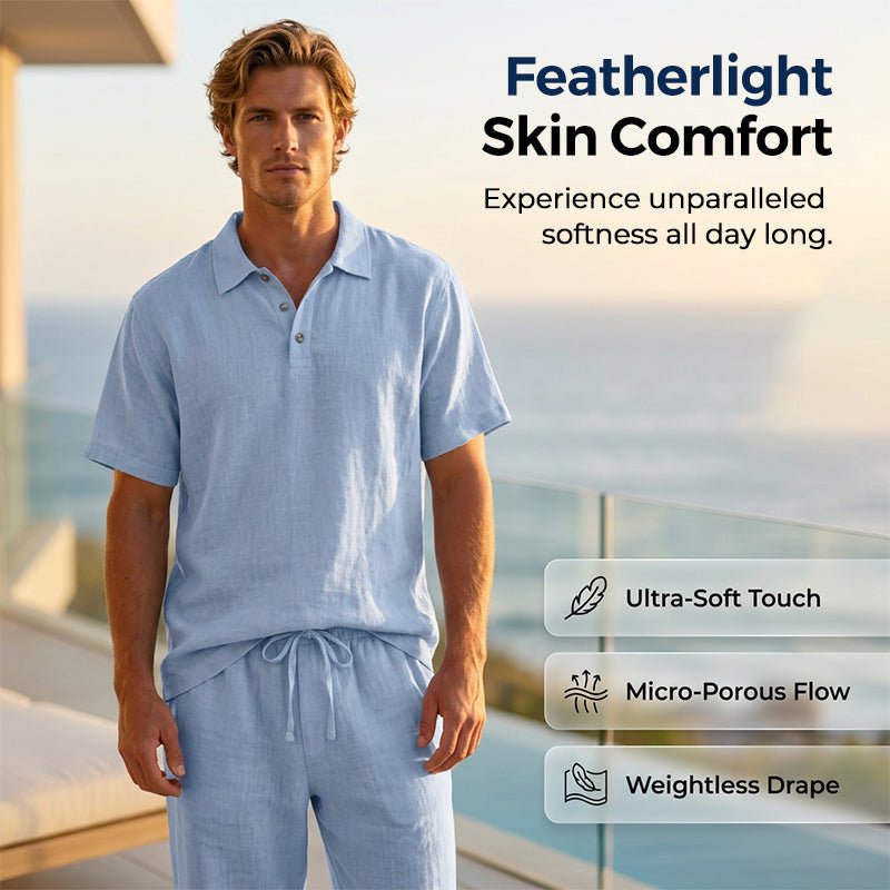 Men's Casual Linen Blend Shirt and Pants Set Loose Fit Beach Wear - Image 2