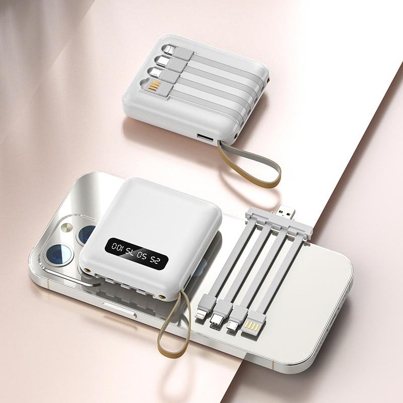 Fast Charging Mini Power Bank with Built-in Cables