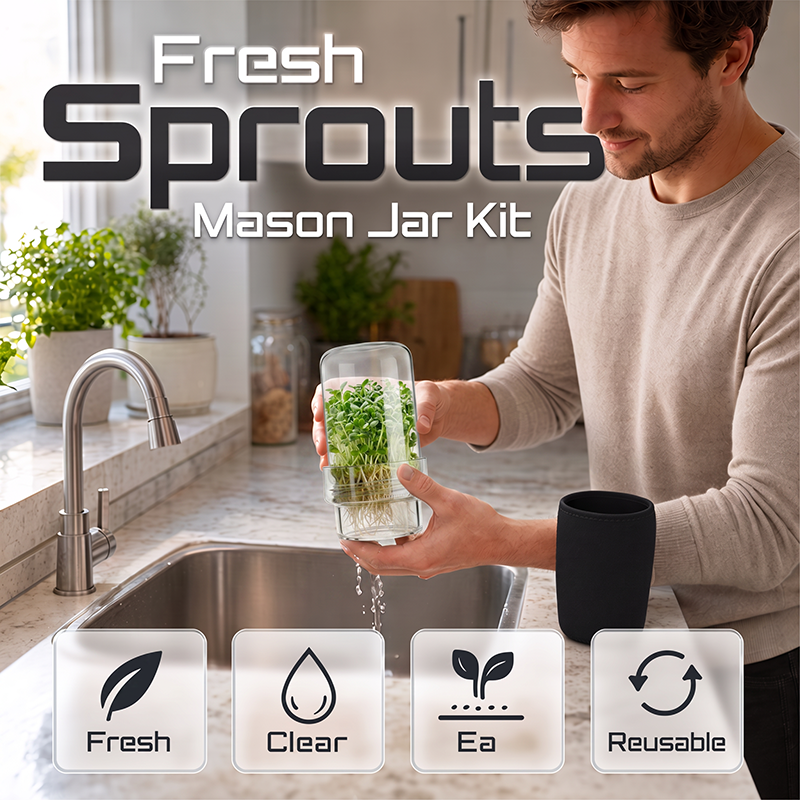 Grow Fresh Sprouts At Home – Glass Sprouting Jar Kit With Blackout Sleeve